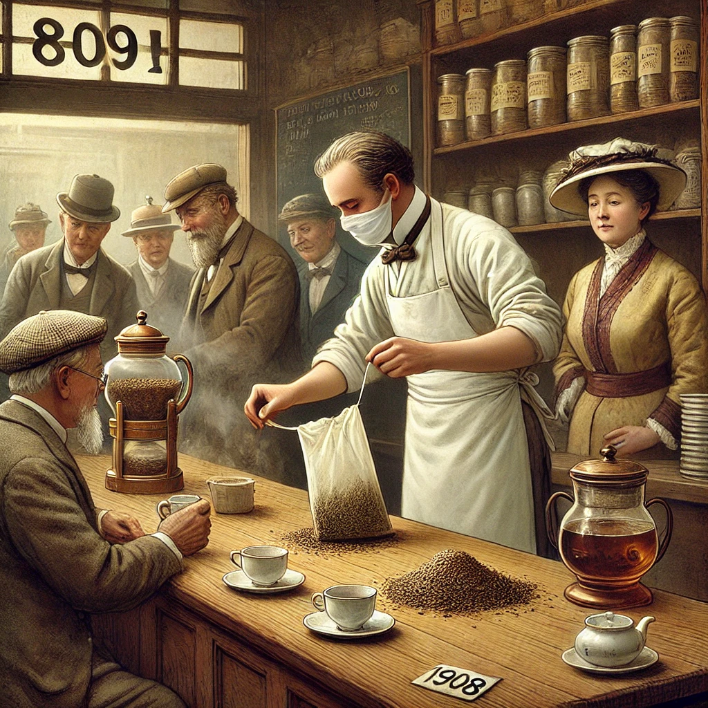 "1908년 차 상인이 실수로 티백을 만들어내는 과정"