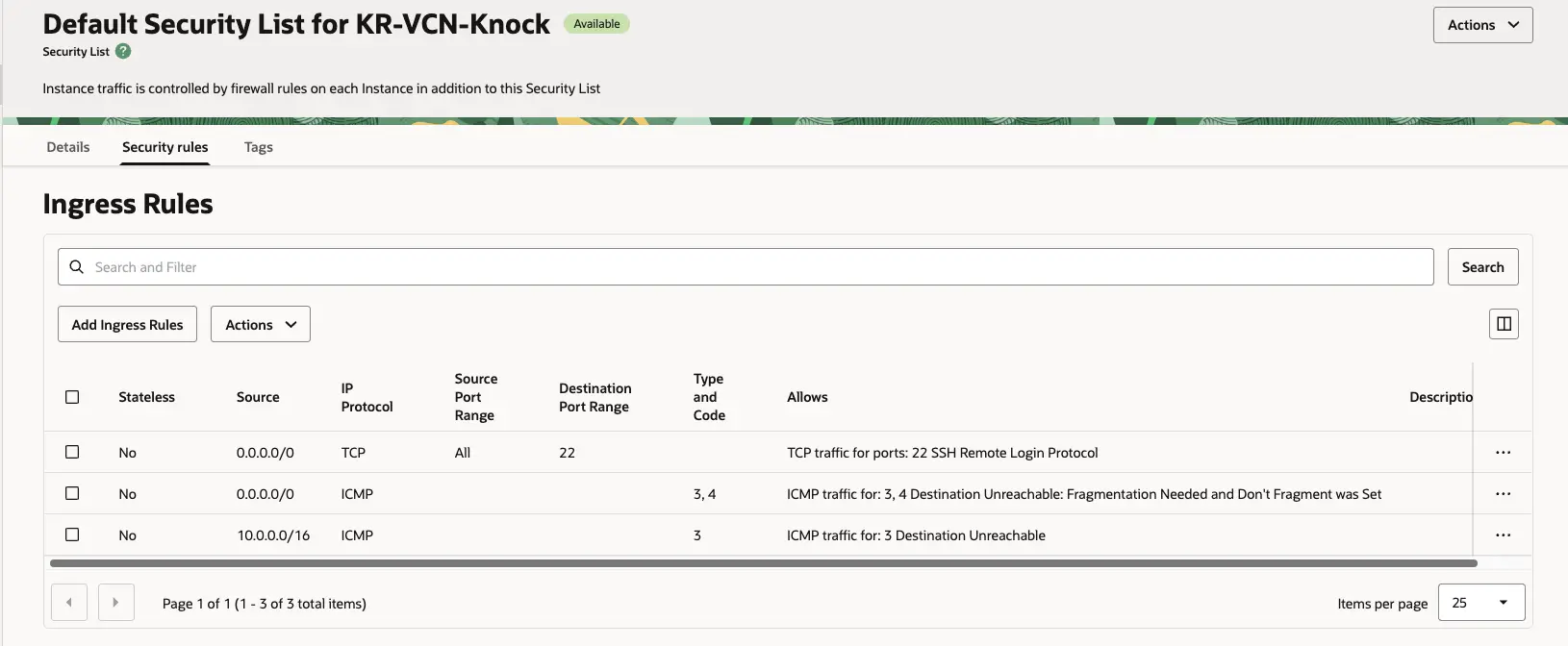 오라클 클라우드 - VCN - Security Lists -> Security Rules