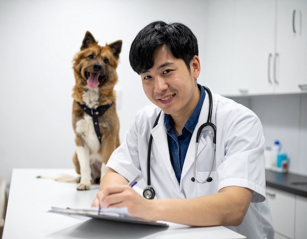 동물병원에서 건강검진 받는 강아지