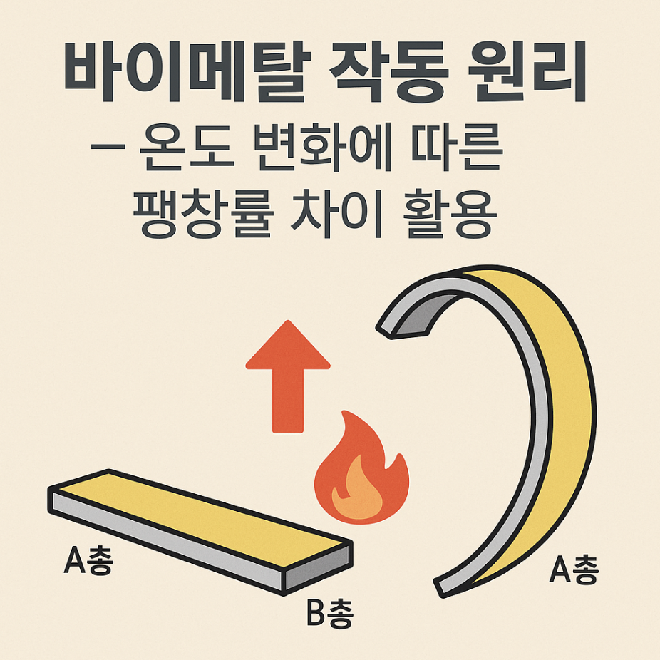 바이메탈 작동 원리 &ndash; 온도 변화에 따른 팽창률 차이 활용