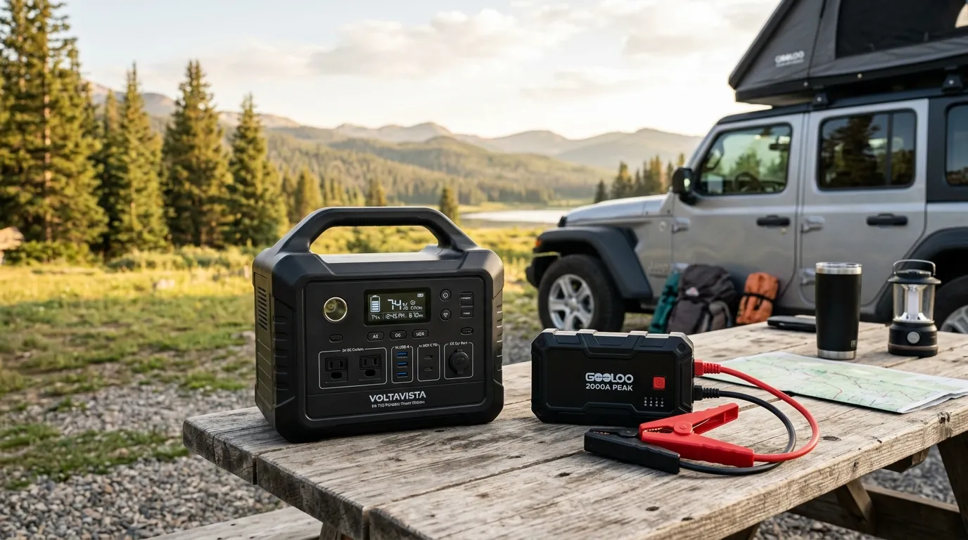 차량 옆에 놓인 파워스테이션과 점프 스타터 장비
