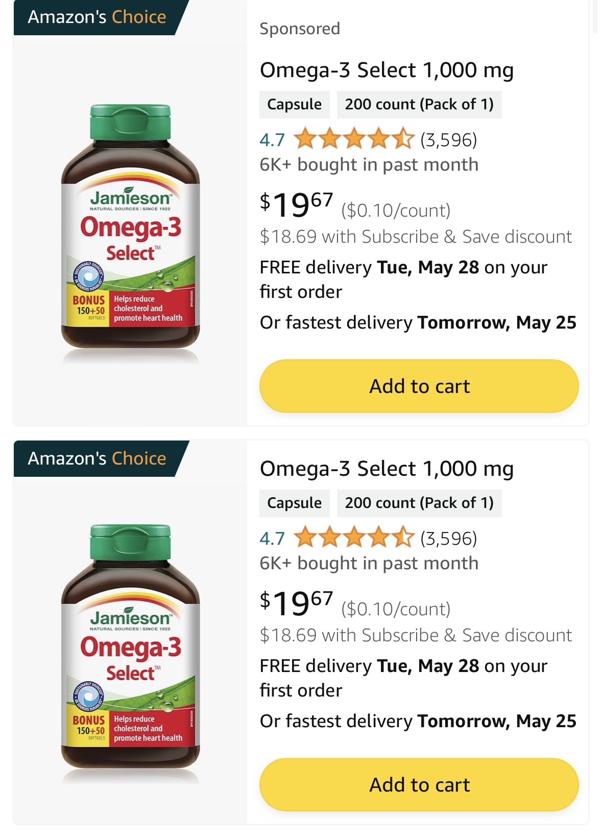 (왼) 샤퍼스 매대에 진열된 약들 (오)아마존에서 판매중인 오매가3