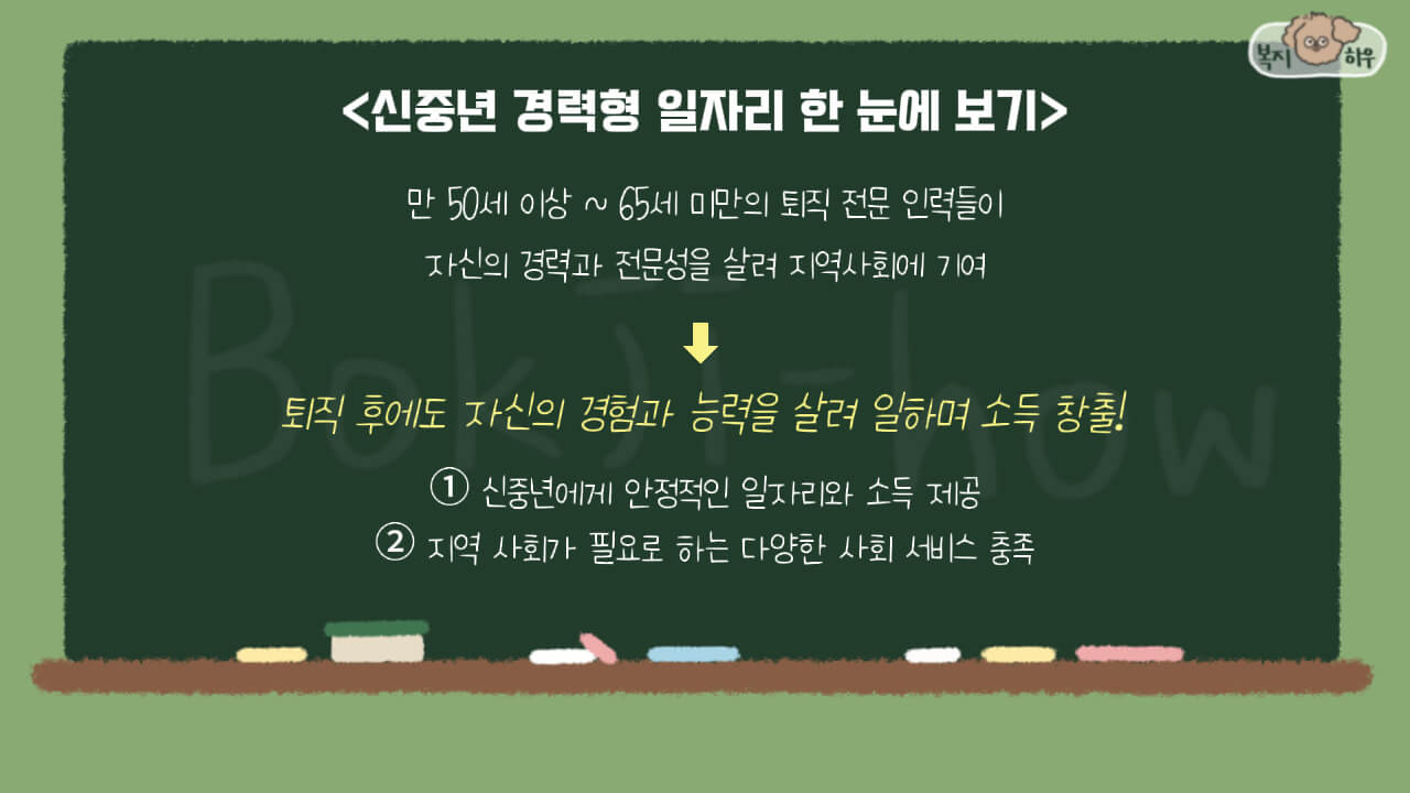 신중년 경력형 일자리는 퇴직한 신중년들이 자신의 경력을 살려 다시 일하면서 소득을 창출할 수 있게 돕는 지원 정책이다.