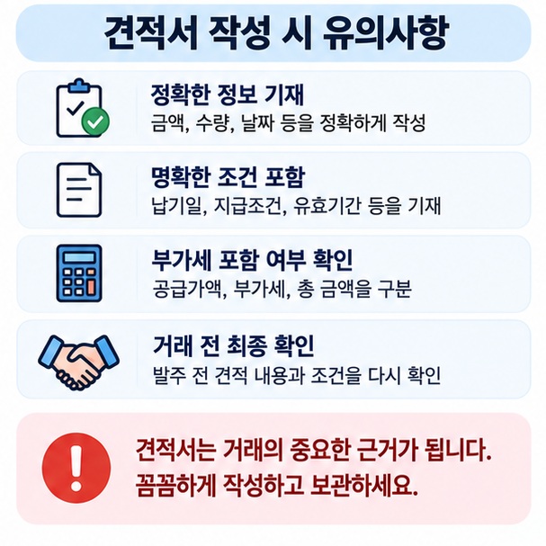 견적서 작성 순서와 납품기한 결제조건 유효기간 확인 체크리스트 인포그래픽