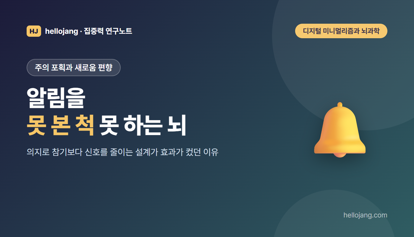 알림 배너와 배지를 무시하기 어려운 이유를 주의 포획과 새로움 편향, 도파민의 역할로 설명하는 글의 표지 그림