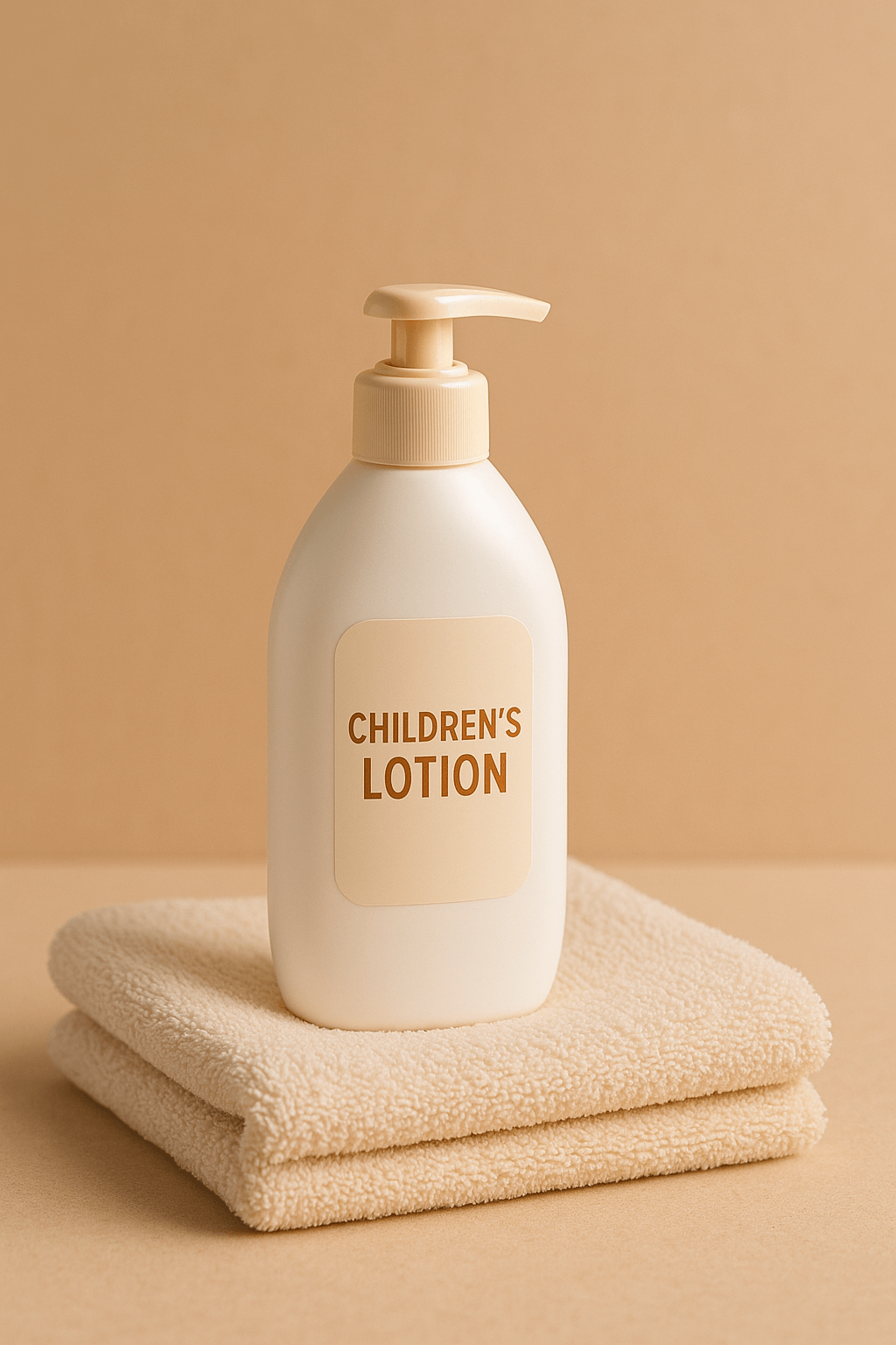 어린이용 로션 제품과 수건이 놓여져 있음(출처**자체제작)