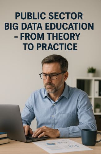 공공데이터 교육을 주제로 노트북 앞에서 집중하고 있는 중년 공무원의 사무실 실사 이미지