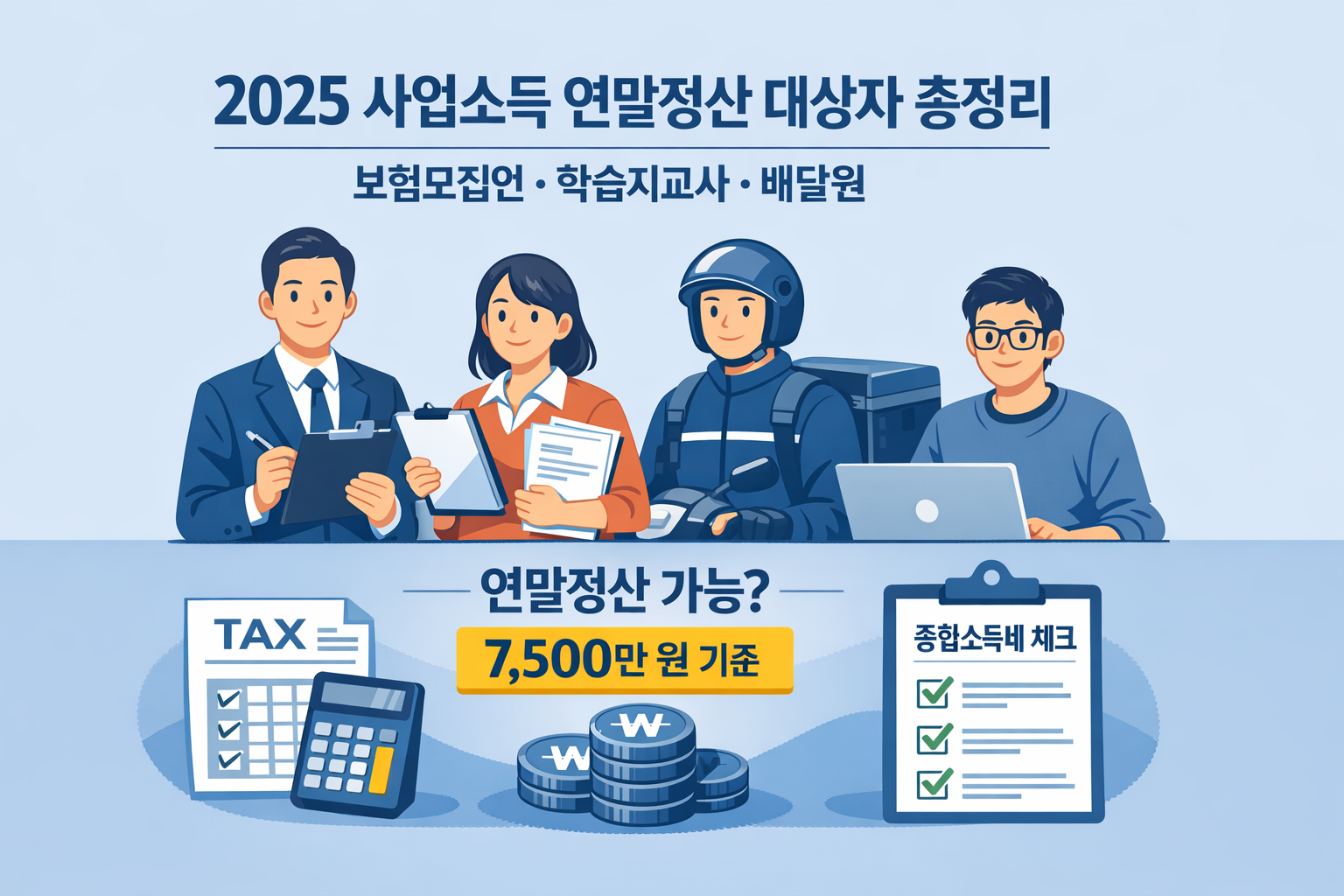 2025 사업소득 연말정산 대상자 기준 인포그래픽 – 보험모집인 학습지교사 배달원
