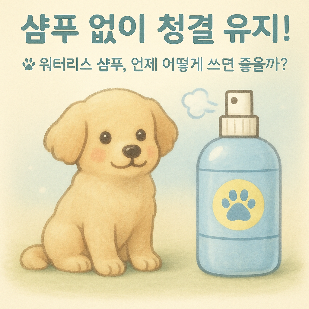 샴푸 없이 청결 유지! 🐾 강아지한테 워터리스 샴푸가 뿌려지는 이미지