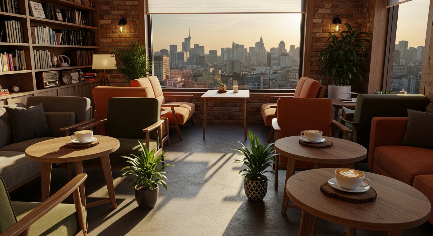 아름다운 오션뷰를 자랑하는 광안리 루프탑 카페의 아늑한 분위기.