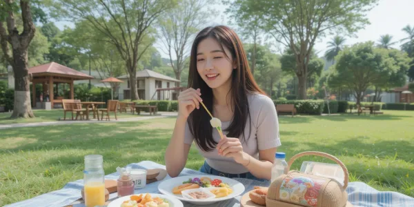 하이원리조트 워터파크에서 도시락 먹는 모습