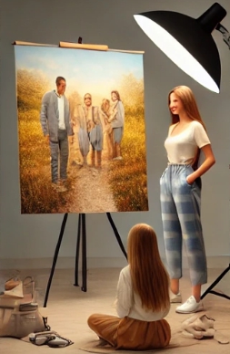 그림을 보고 있는 딸아이와 엄마