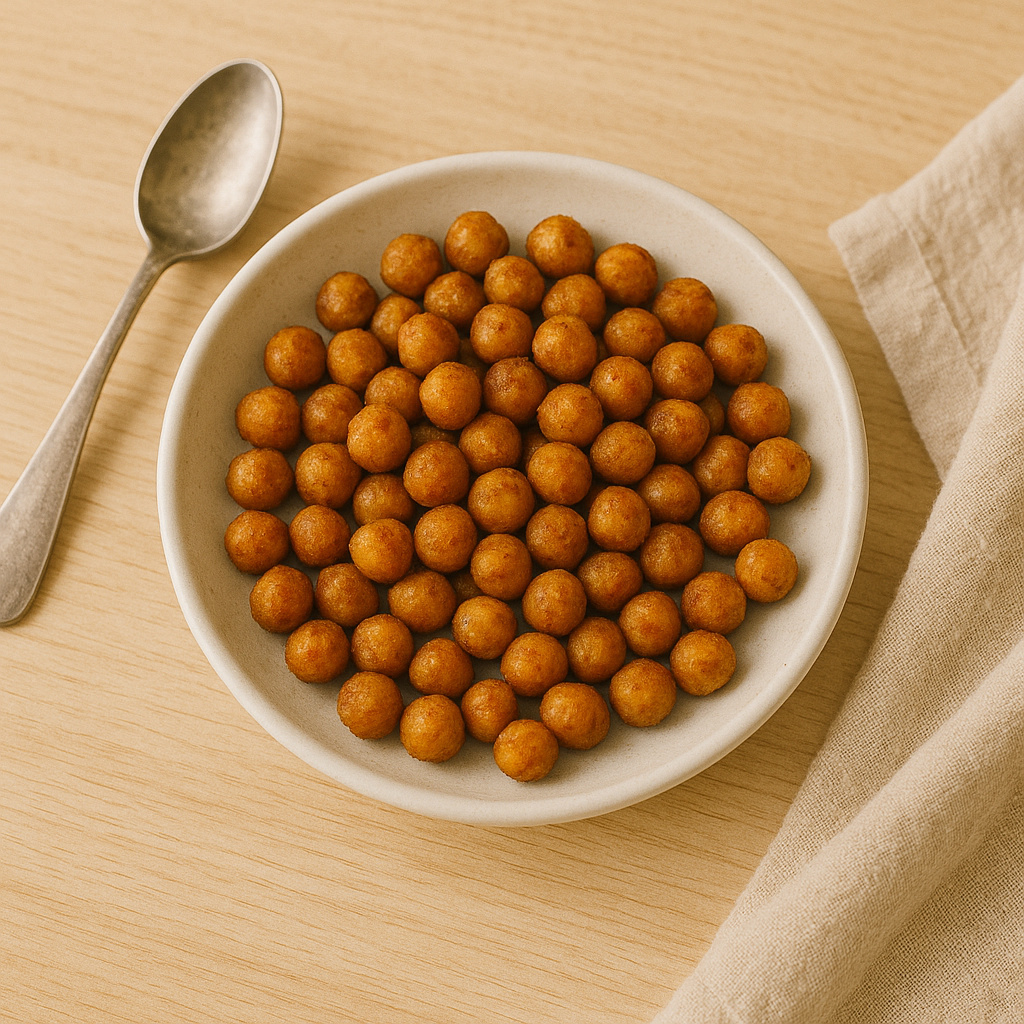 alt="구운 병아리콩 스낵이 담긴 접시 ❘ Bowl of roasted chickpea snack"
