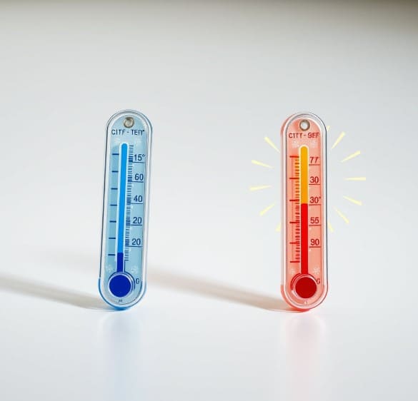냉방병 원인 중, 내부와 외부의 온도차이가 심함을 의미하는 온도계가 있습니다.