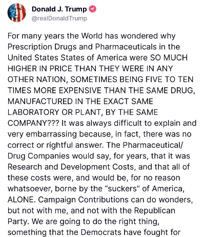 트럼프SNS MFN약가정책