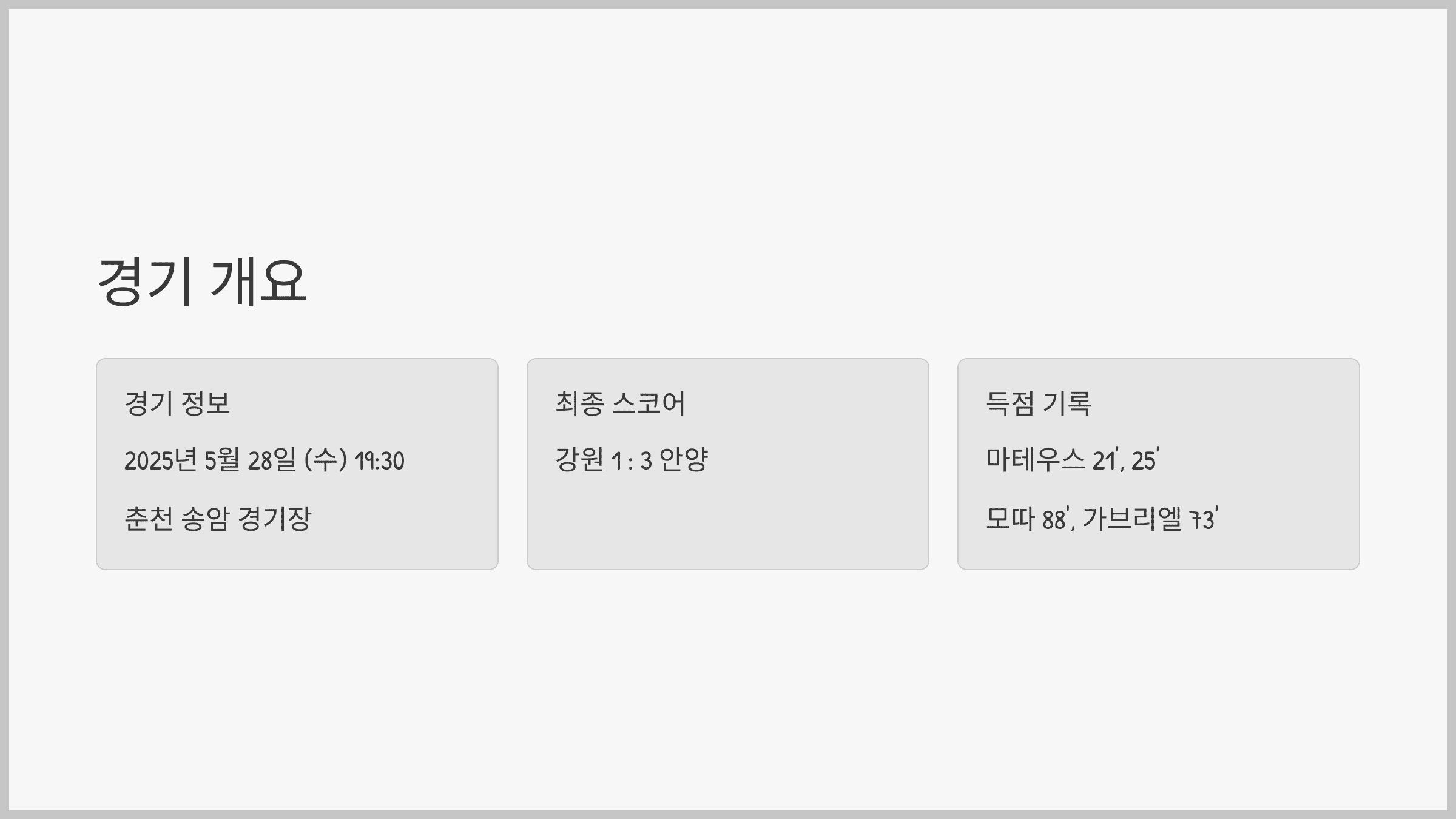 5/28 열린 2025시즌 K리그1 R16 강원 vs 안양 경기에서 안양의 마테우스 선수 몇개의 골