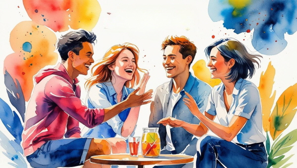 ESTP는 관계를 생생하게 경험하는 사람입니다. 정을 머릿속으로 생각하거나 조용히 쌓기보다는, 지금 이 순간을 함께 살아내는 것에서 마음을 느낍니다에 관한 그림