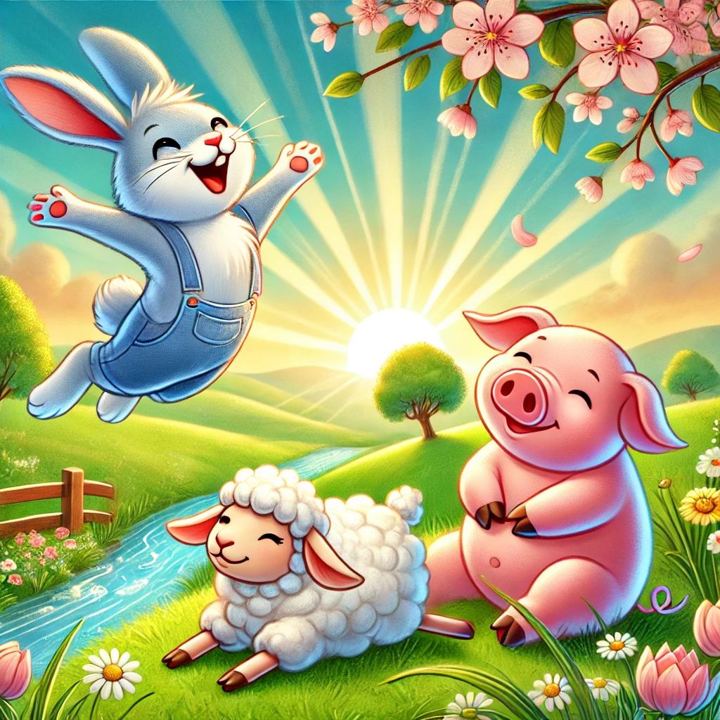 토끼, 돼지, 양이 행복한 모습