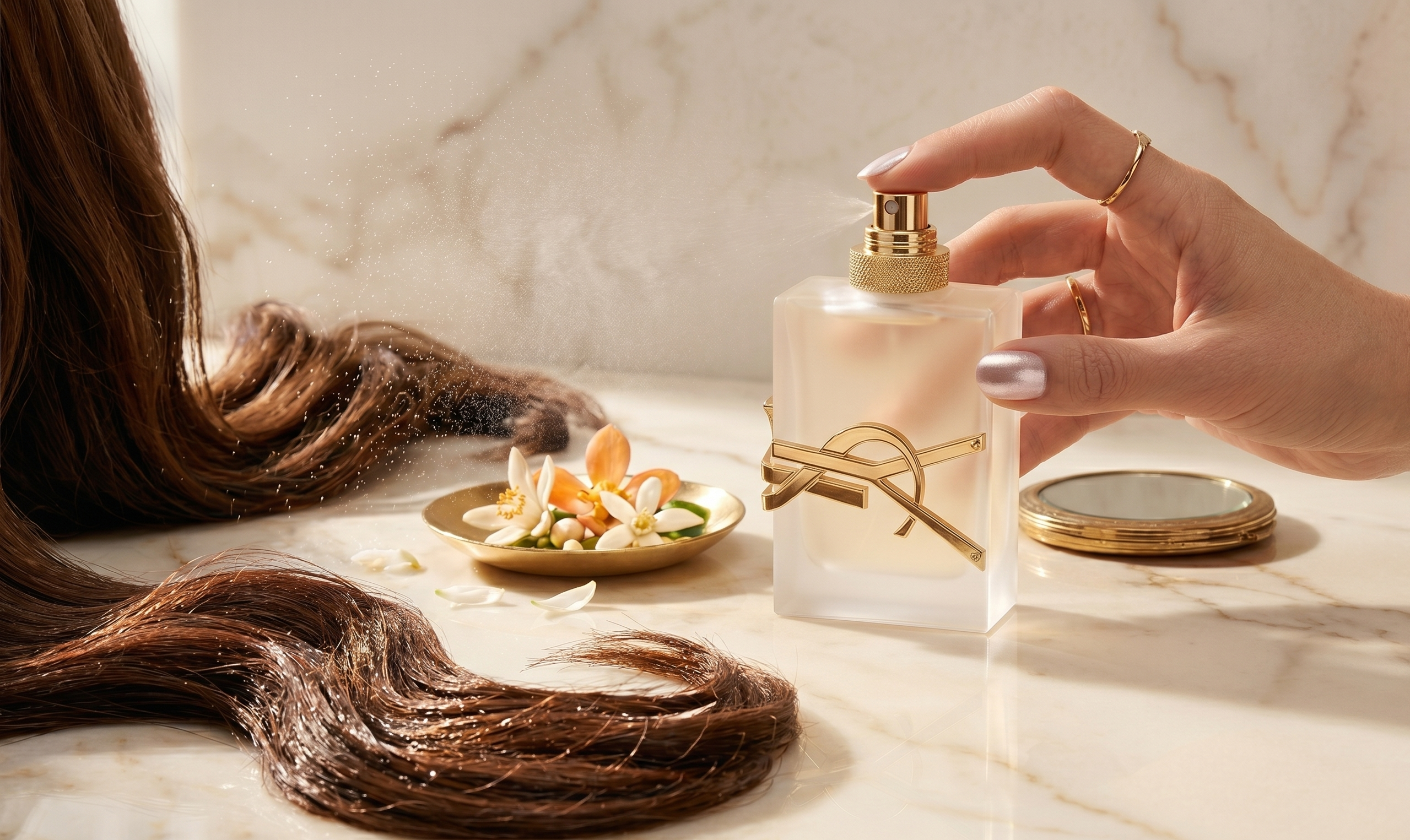 촉촉한 머릿결을 강조하는 리브르 헤어 미스트 사용 연출 컷