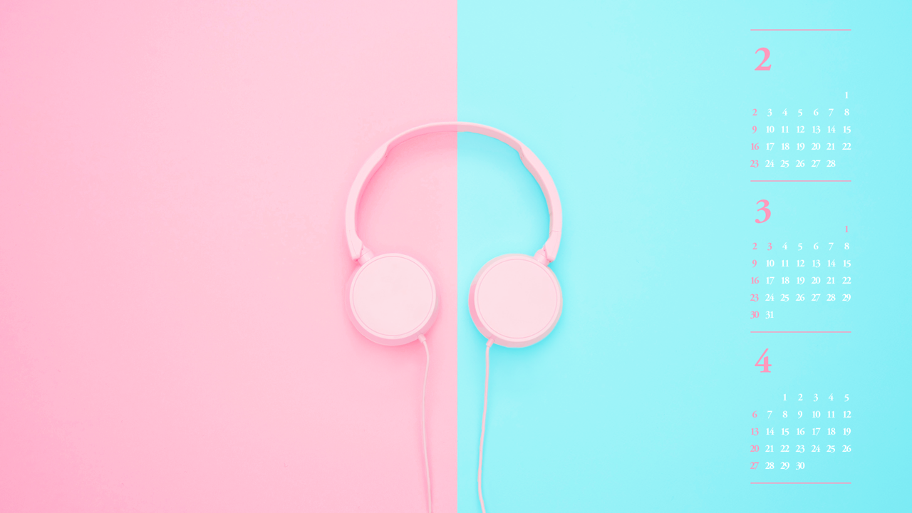 06 핑크 블루 헤드폰 B - 2025년3월 노트북배경화면