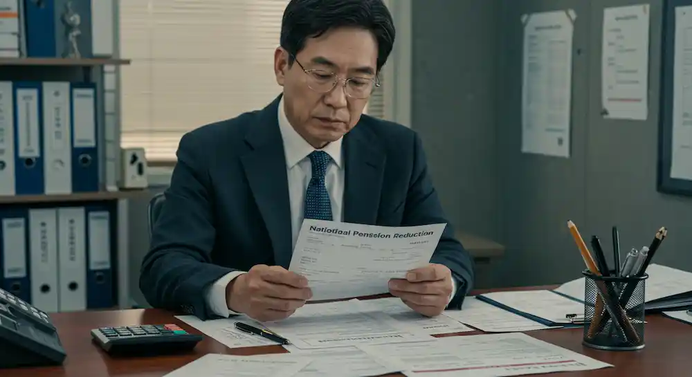 국민연금 감액제도를 고민하는 중년 직장인의 모습