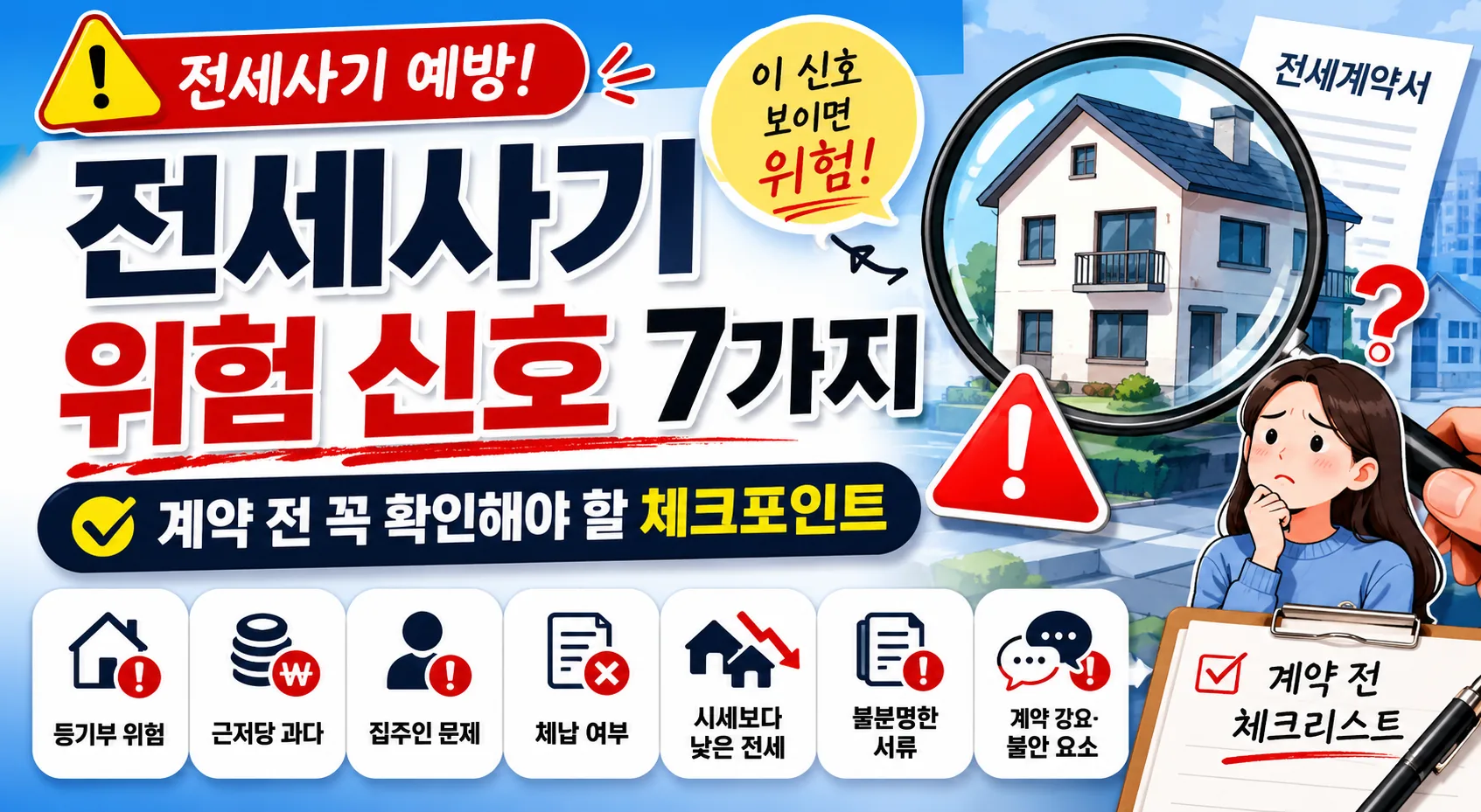 전세사기 위험 신호 7가지와 계약 전 체크포인트를 설명하는 전세계약 예방 썸네일