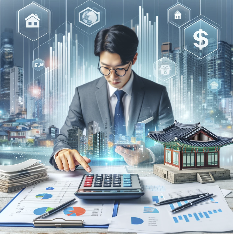 부동산 세금과 관련된 문서를 검토하는 전문가의 장면.
