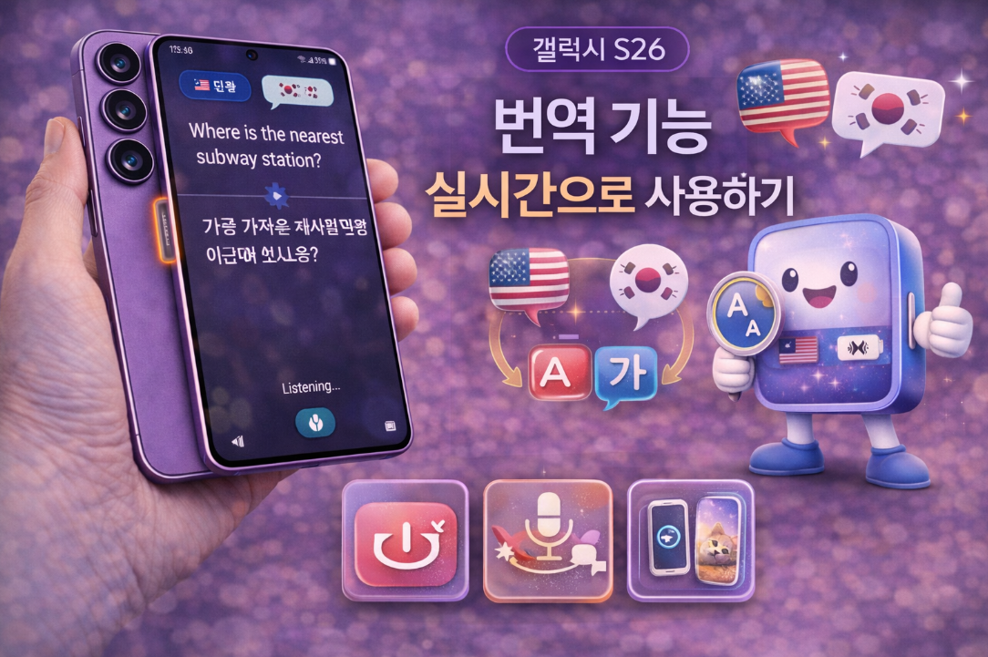 갤럭시 S26 실시간 번역 기능 사용하는 방법 설명 이미지