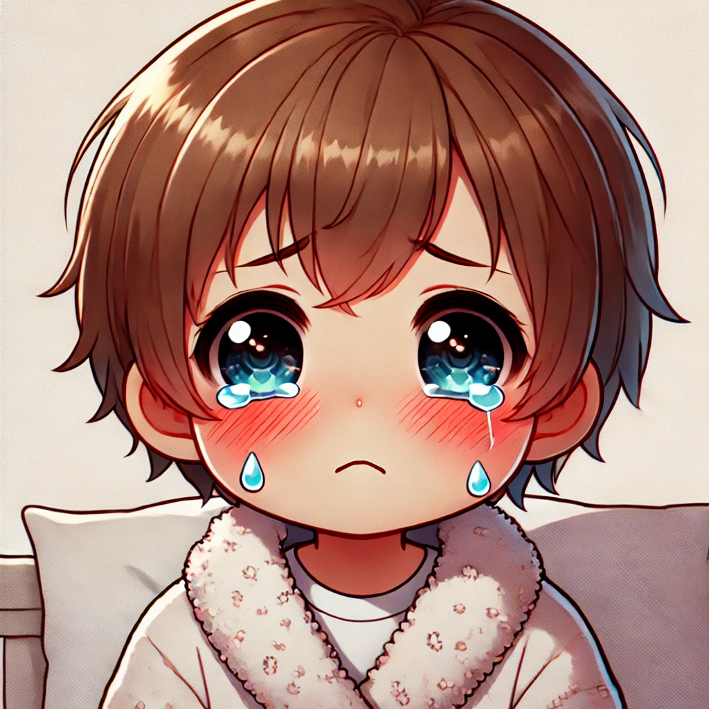 아이가 아파서 우는 그림