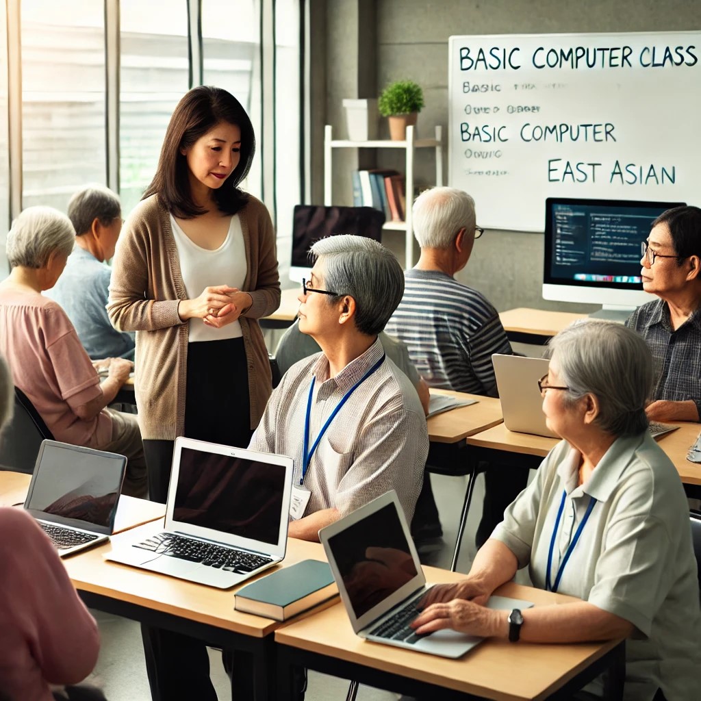 어르신 대상으로 컴퓨터 교육 장면