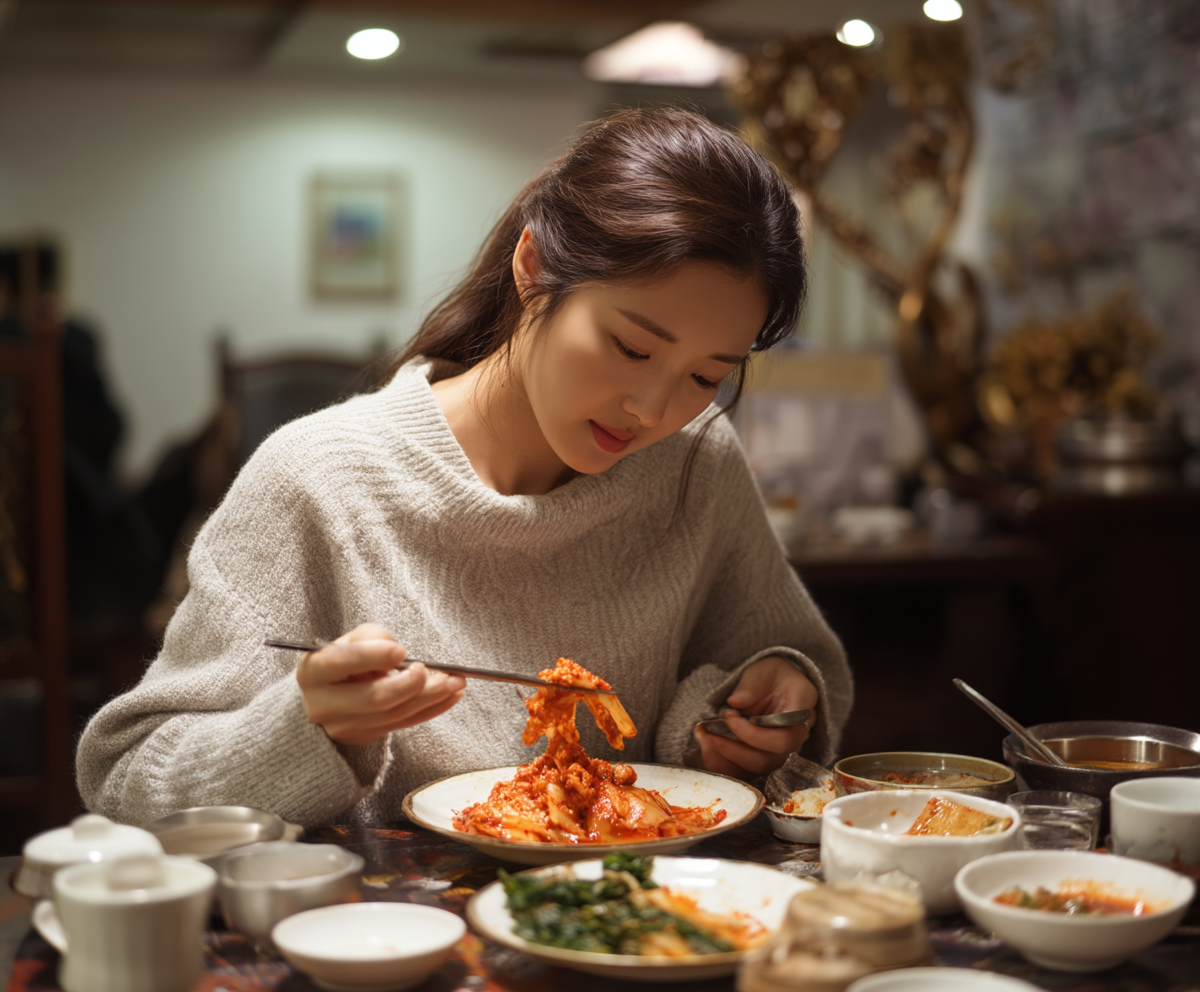 김치 먹는 모습