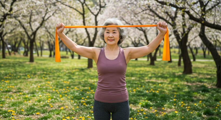 류마티스 관절염 완화 운동 중인 시니어
