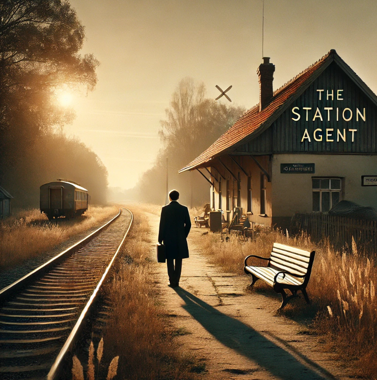 외딴 역 앞에 선 조용한 남자