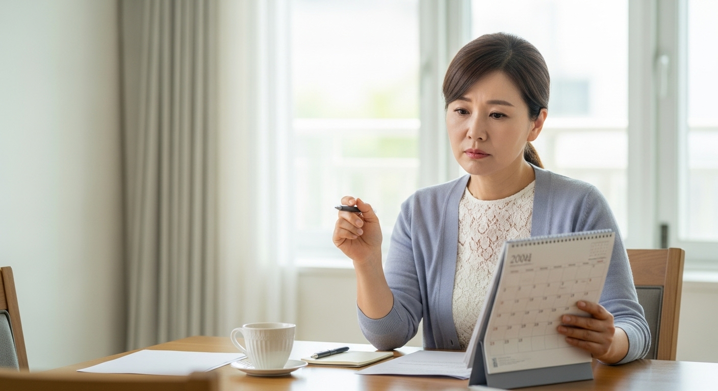 기억력 저하를 걱정하며 메모하는 한국 중년 여성
