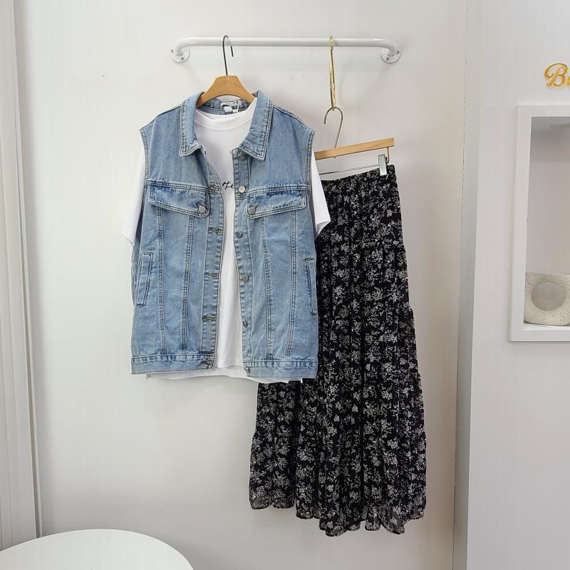 루즈핏 캐쥬얼 카라 오버핏 데님 청조끼