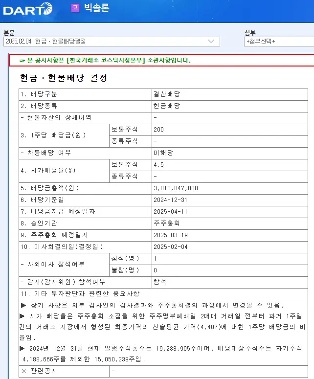 빅솔론(093190) 2025년 배당