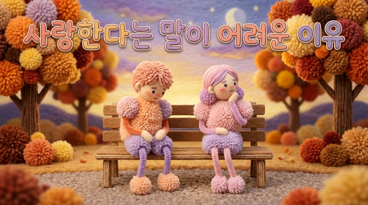 사랑한다는 말이 어려운 이유 - 털실 폼폼으로 만든 공원 벤치 장면