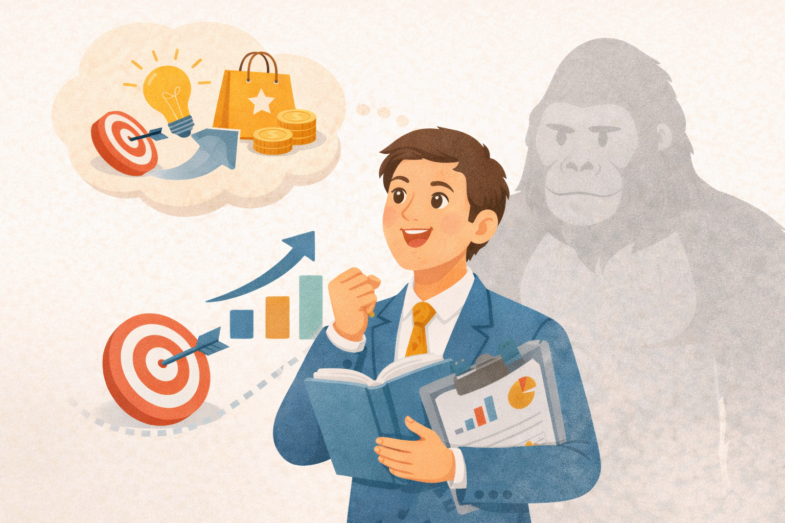 욕망하는 기획자와 보이지 않는 고릴라를 상징한 일러스트