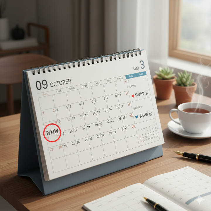 캘린더에 부부의 날, 한글날 등 중요 기념일이 표시된 이미지