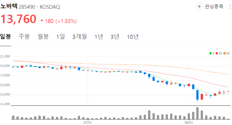 노바텍-주가-일봉