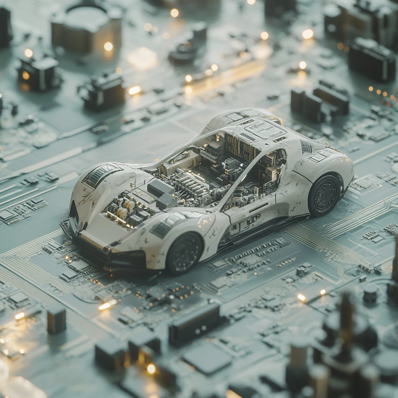 AI 데이터 센터와 자율주행차를 포함한 글로벌 AI 반도체 시장의 성장 추세를 보여주며 기술 발전의 잠재력을 강조하는 인포그래픽.