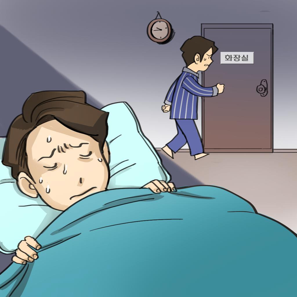 전립선비대증으로 인하여 새벽에 화장실을 자주 가야 해서 잠을 통 못 자요. 2.