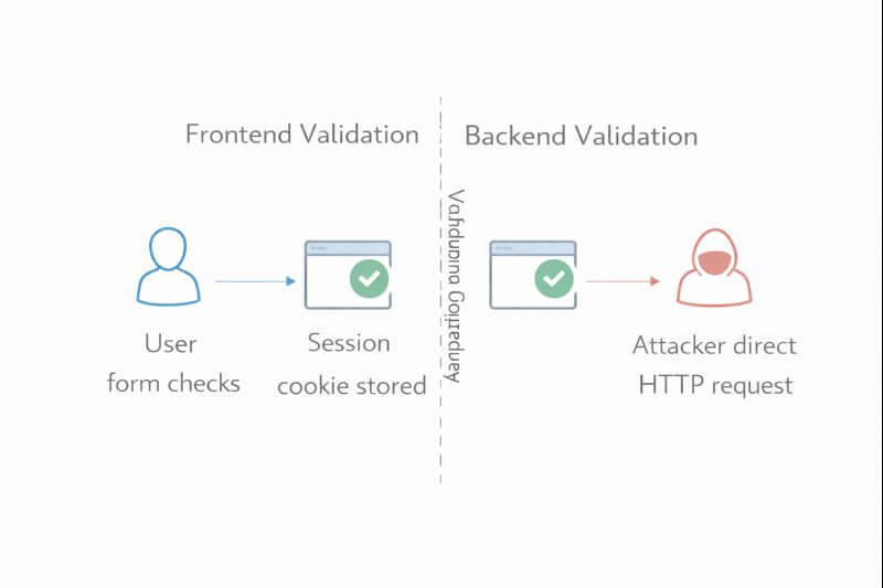 프론트에서 막아도 백엔드 검증이 필요한 이유를 보여주는 흐름도
