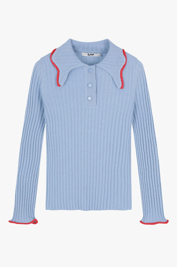 260221 공승연 인스타그램 SJYP 에스제이와이피 하늘색 골지 카라 니트