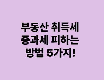 부동산 취득세 중과세 피하는 방법 5가지 (2025 기준)