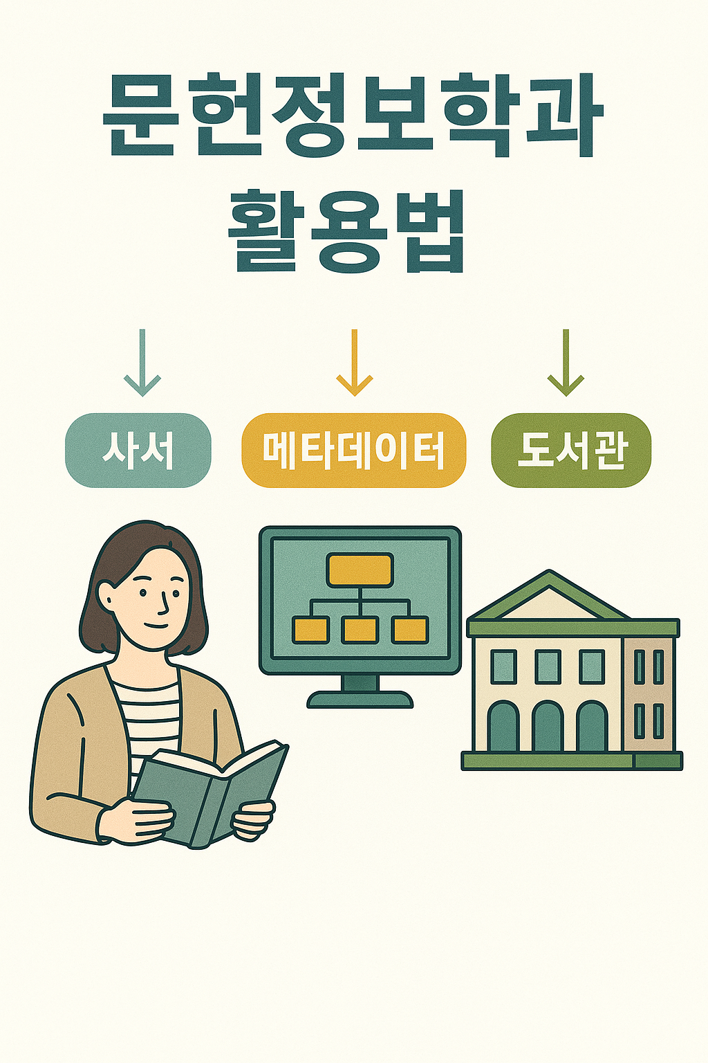 사서, 메타데이터, 도서관 분야를 설명하는 한국어 이미지