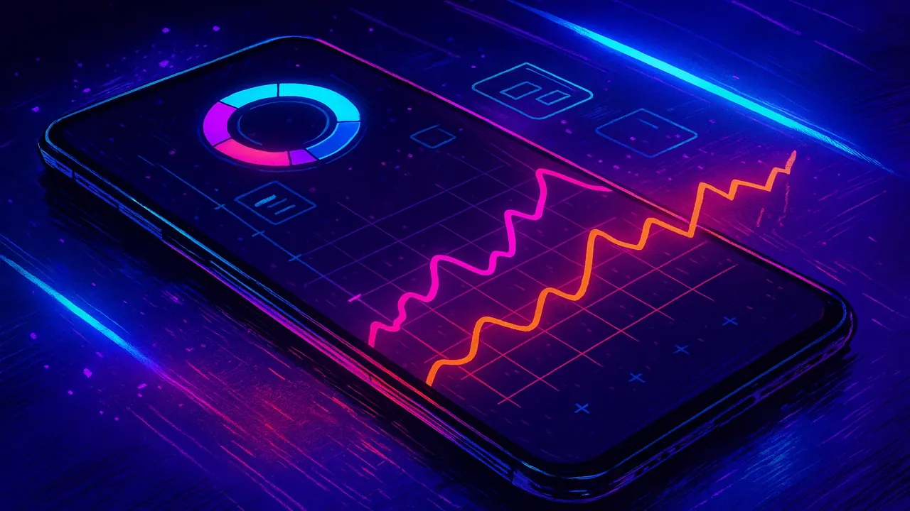 Delta by eToro 앱 인터페이스와 다양한 자산 차트가 표시된 모바일 화면 스크린샷