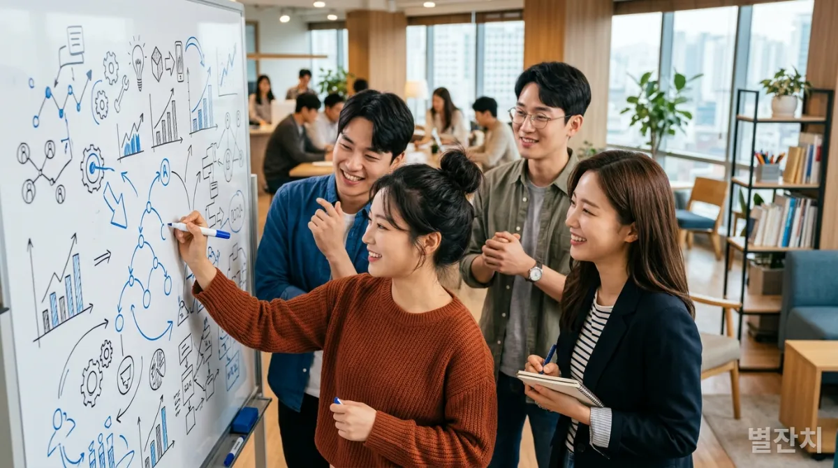 협업을 통해 성장 마인드셋을 발휘하는 한국인 직장인들