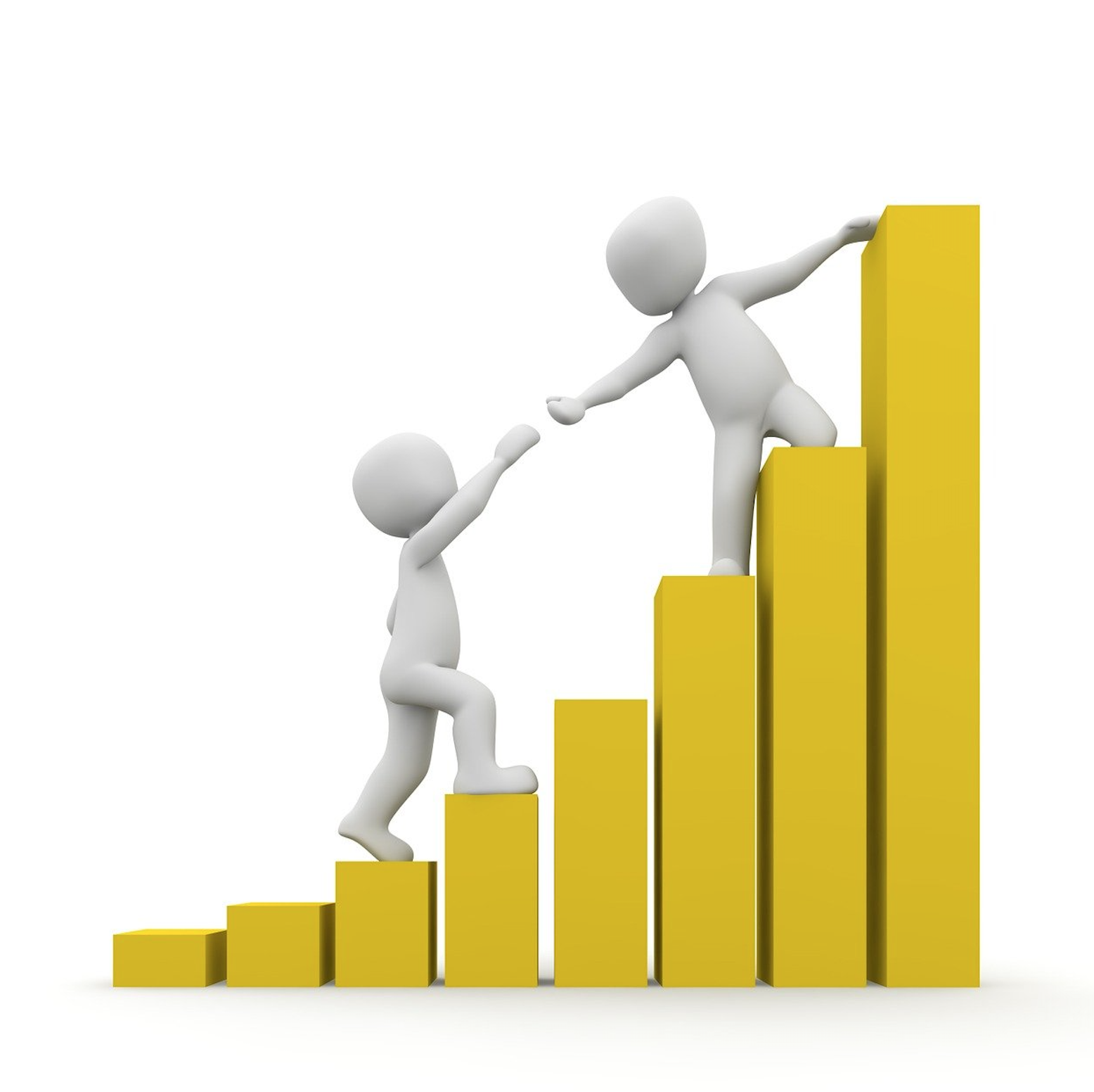 두사람이 협력하여 계단을 오르는 이비지