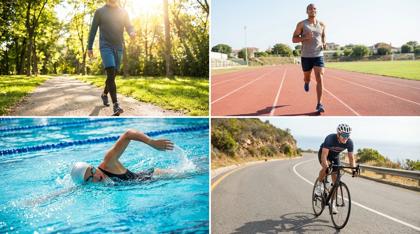 유산소 운동(걷기, 달리기, 수영, 자전거) 이미지